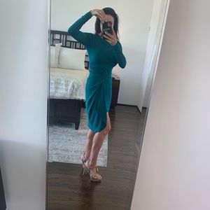 BCBG teal mini dress with sash long sleeve XSP